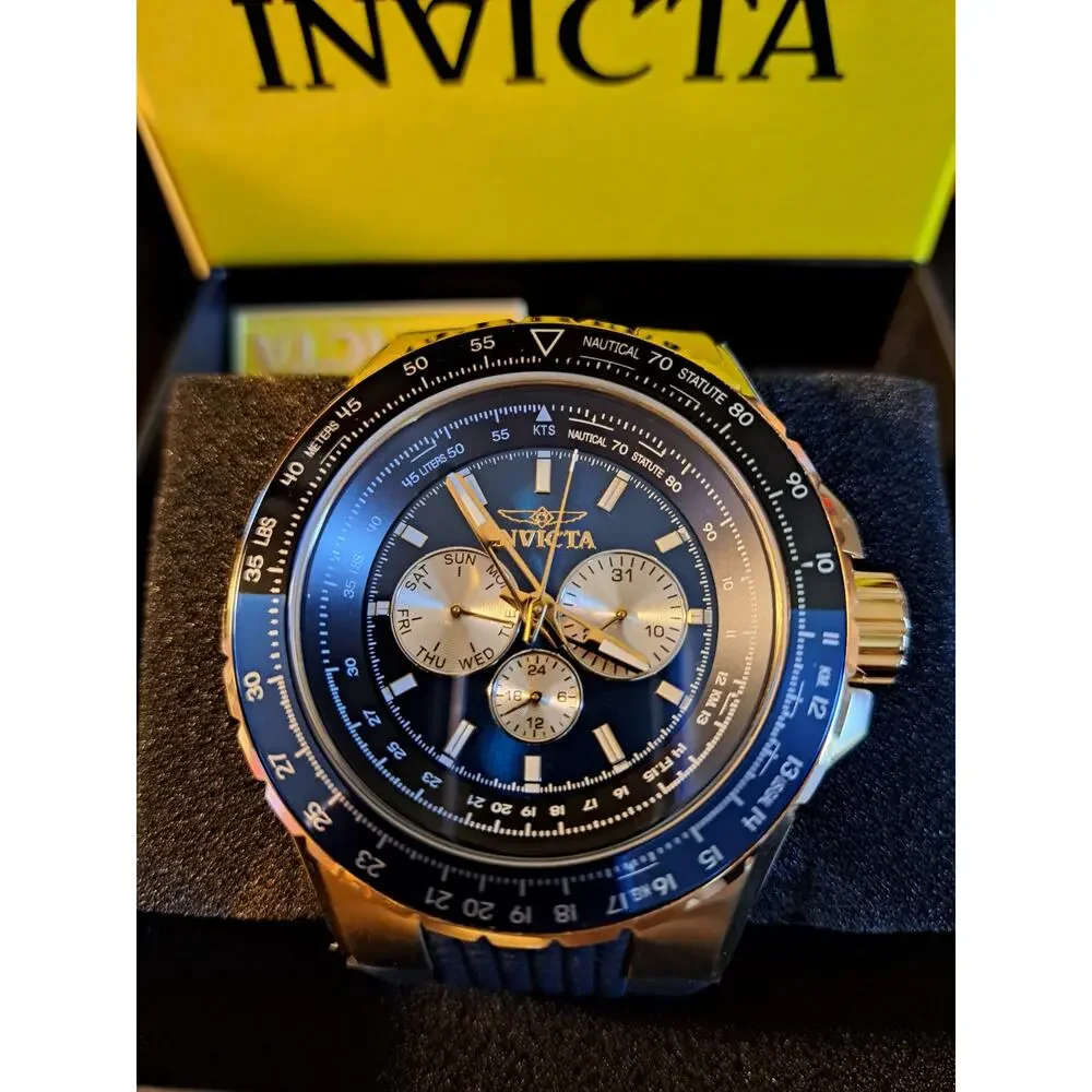 INVICTA Aviator Men's Watch 33031 Dark Blue Silicone Band 50mm